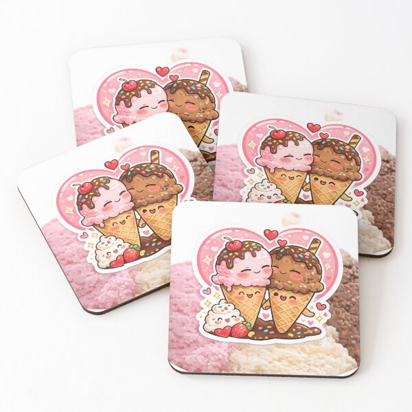 Item preview, Cute Ice Cream Couple in Love Kawaii Sticker designed and sold by Tinytreatstudio.