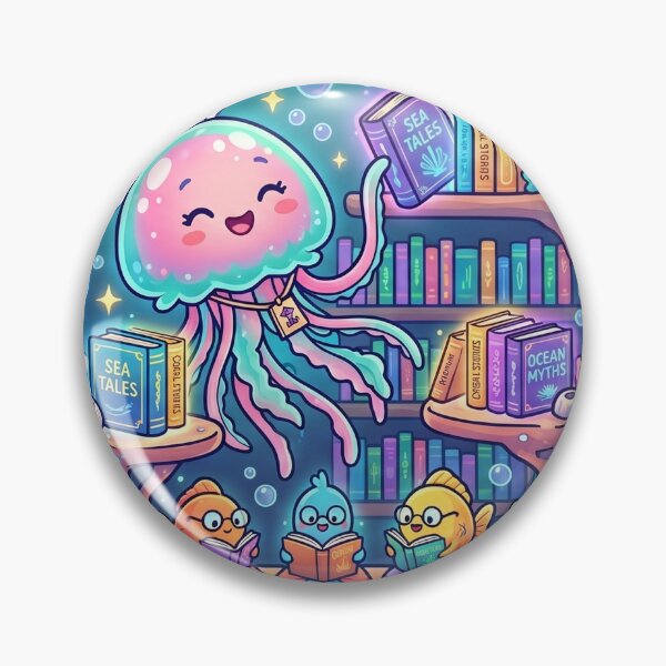 Item preview, Cute Jellyfish Library Kawaii Ocean Reading Cartoon Sticker designed and sold by CuteRage.