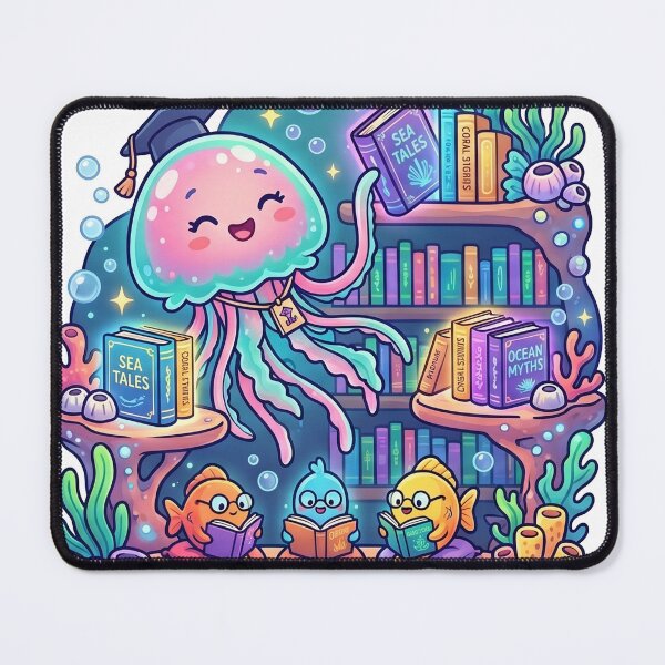 Item preview, Cute Jellyfish Library Kawaii Ocean Reading Cartoon Sticker designed and sold by CuteRage.
