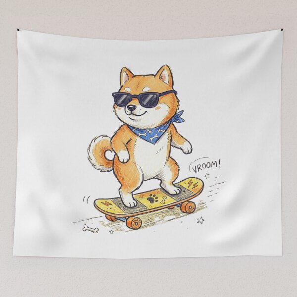Item preview, Cool Skater Shiba Inu Dog Riding Skateboard Illustration designed and sold by TaiwanMemory.