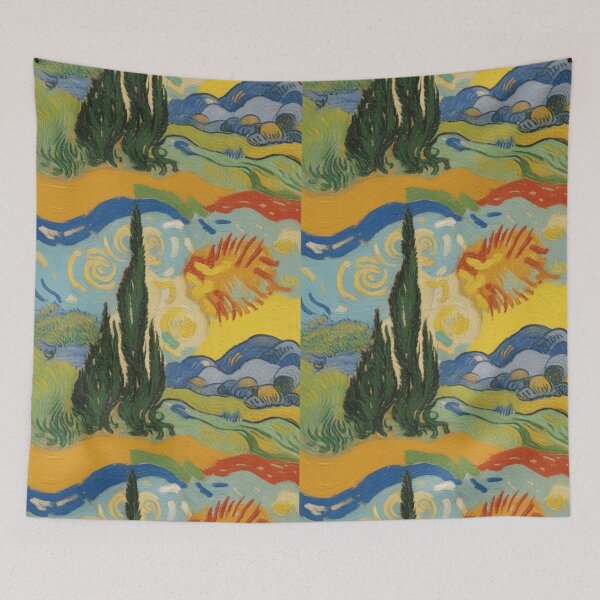 Item preview, Van Gogh Inspired Sunflower Landscape Pattern | Vibrant Post-Impressionist Seamless Repeat designed and sold by Midnight Veil Designs.