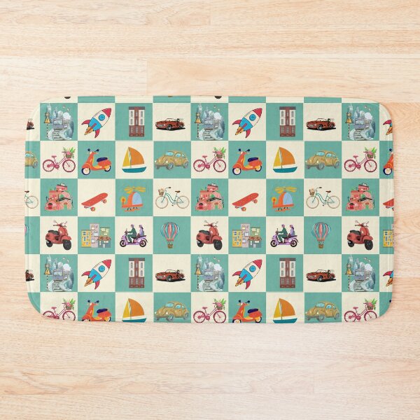 Item preview, Retro Transportation Checkered Pattern | Motorcycle, Train, Rocket & Vehicle Adventure Design designed and sold by Creations by lyne.