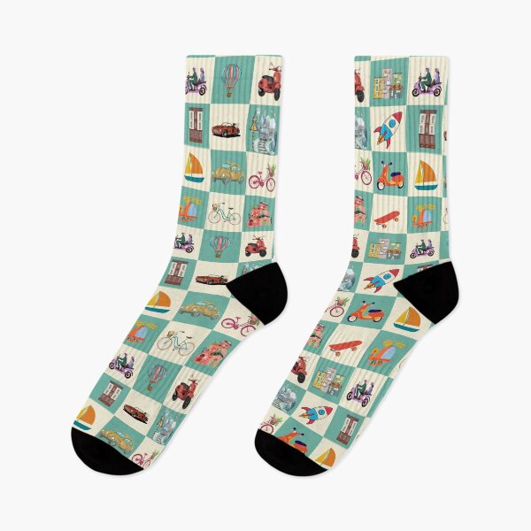 Item preview, Retro Transportation Checkered Pattern | Motorcycle, Train, Rocket & Vehicle Adventure Design designed and sold by Creations by lyne.