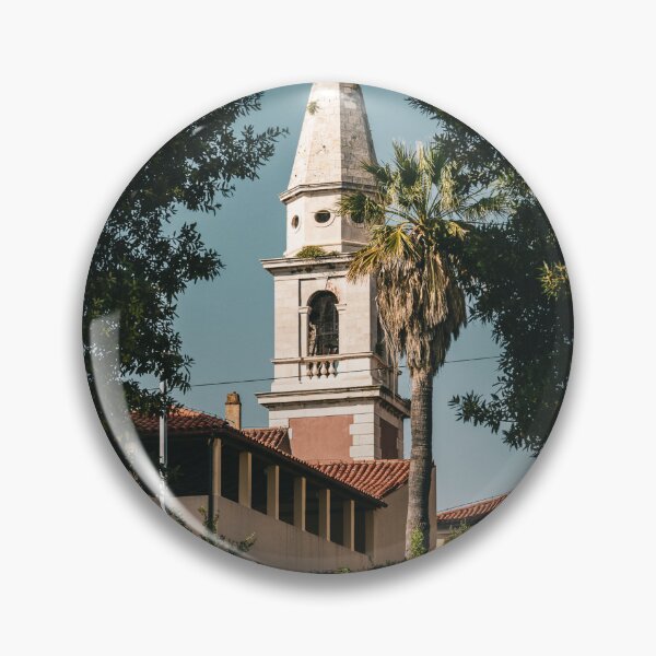 Item preview, White church bell tower framed by trees and a palm in Zadar, Croatia designed and sold by AndreiWBU.