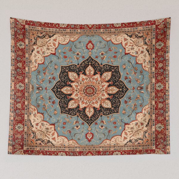 Item preview, Antique Persian Rug Light Blue Beige Red Pattern designed and sold by GrinGalore.