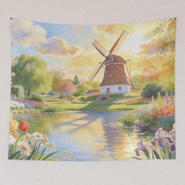 Item preview, Sunlit Windmill Garden in Dutch Countryside designed and sold by BlareBlare.