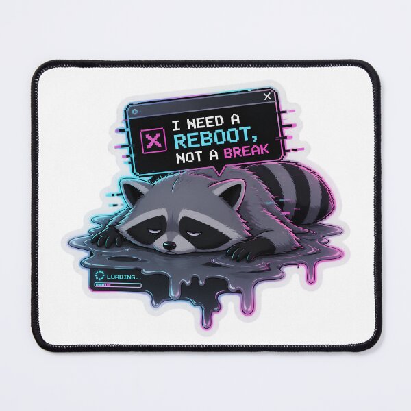 Item preview, I Need a Reboot, Not a Break Funny Raccoon Meme Sticker | Burnout Humor & Tech Joke designed and sold by Misty Bear Studio .