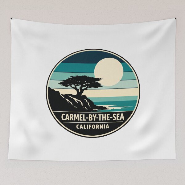 Item preview, Carmel-by-the-Sea California: Lone Cypress Silhouette - Retro Cool Stripes designed and sold by CircinusStore.