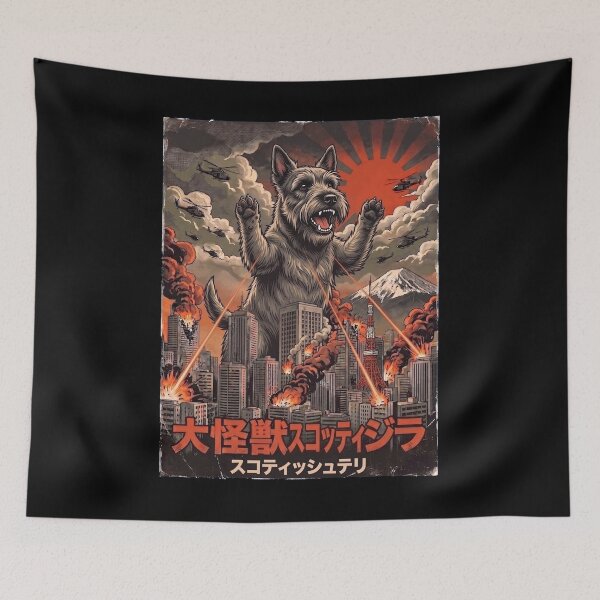Item preview, Scottish Terrier Dogzilla Japanese Fuji Art Dog Owner designed and sold by DoodleTortle.