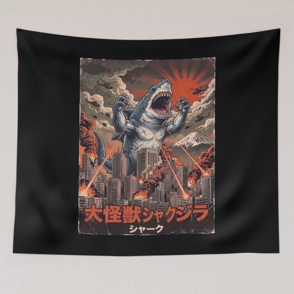 Item preview, Sharkzilla Japanese Fuji Art Animal Shark Lover designed and sold by DoodleTortle.