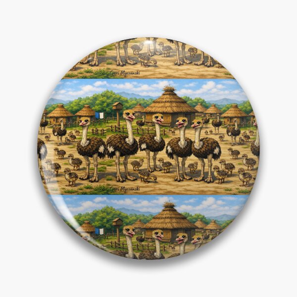 Item preview, Ostrich Village Life – Whimsical Safari Art designed and sold by The Art Queen Of Michigan .