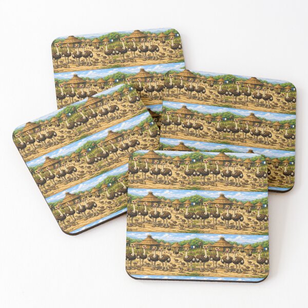 Item preview, Ostrich Village Life – Whimsical Safari Art designed and sold by The Art Queen Of Michigan .