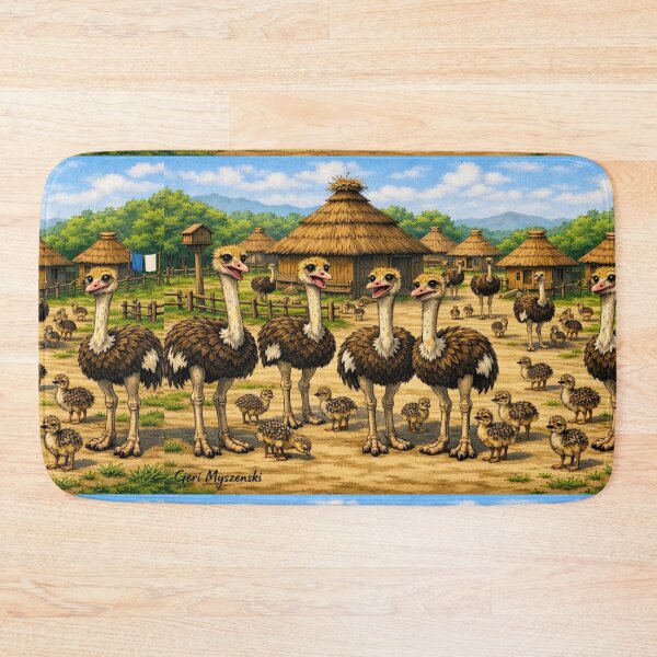 Item preview, Ostrich Village Life – Whimsical Safari Art designed and sold by The Art Queen Of Michigan .