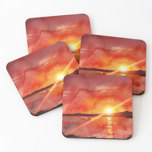 Item preview, Fiery Sunset Over the Var Coast — Digital Watercolor Transformation from Real Photography by M.A.L.K designed and sold by M.ALK.Watercolor.