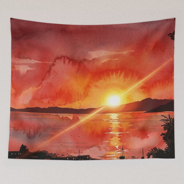 Item preview, Fiery Sunset Over the Var Coast — Digital Watercolor Transformation from Real Photography by M.A.L.K designed and sold by M.ALK.Watercolor.