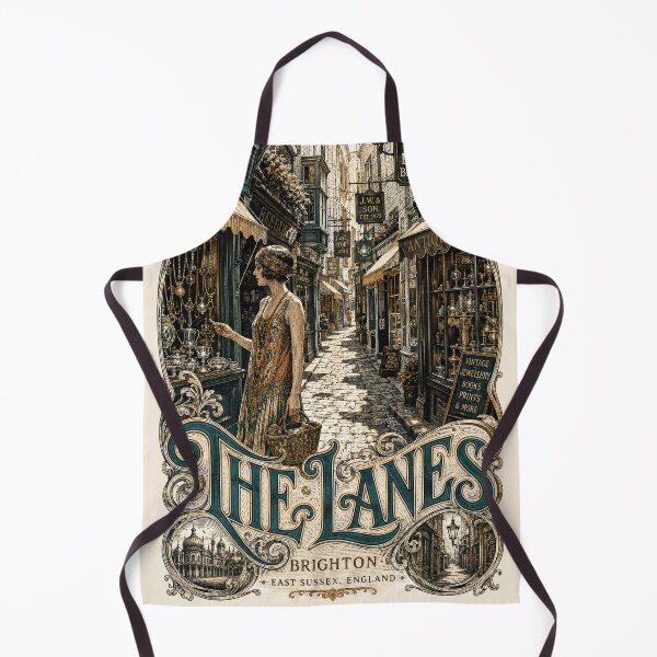 Item preview, The Lanes, Brighton, East Sussex, England [Wood Engraving] — Flapper Pausing on a Gravel Pathway Winding Through Lush Palace Gardens designed and sold by elektronen.
