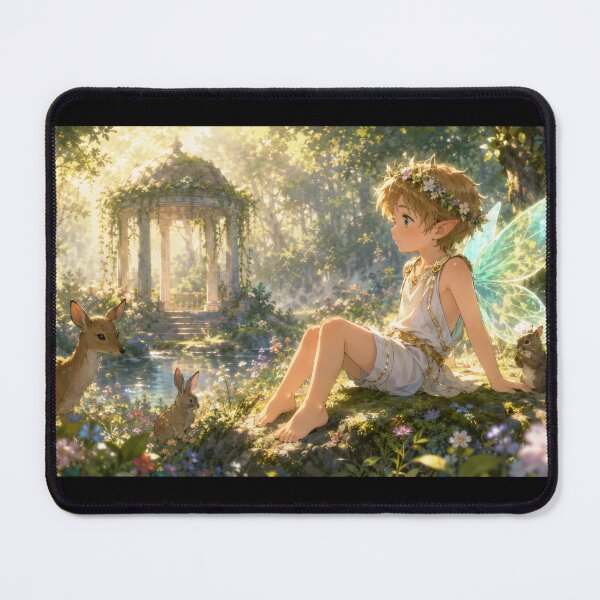 Item preview, Whimsical forest fairy by a pond and gazebo designed and sold by Moondigger Merch.