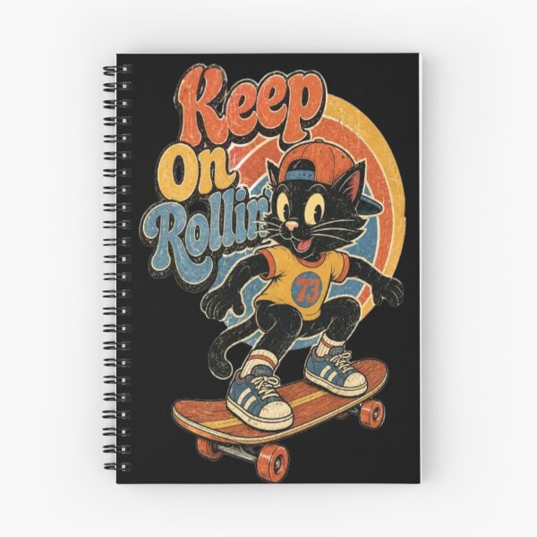 Item preview,  Retro Skater Cat Keep On Rollin - Vintage 70s Cartoon Mascot designed and sold by ElkasDesign.