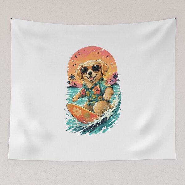 Item preview, Tropical Surf Dog in Hawaiian Shirt – Cute Summer Beach Puppy Design designed and sold by RJACreative.