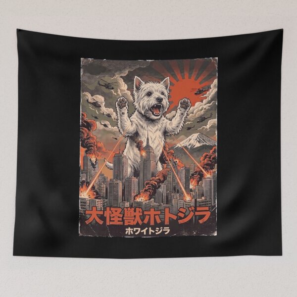 Item preview, West Highland White Terrier Dogzilla Japanese Fuji Art Dog Owner designed and sold by DoodleTortle.