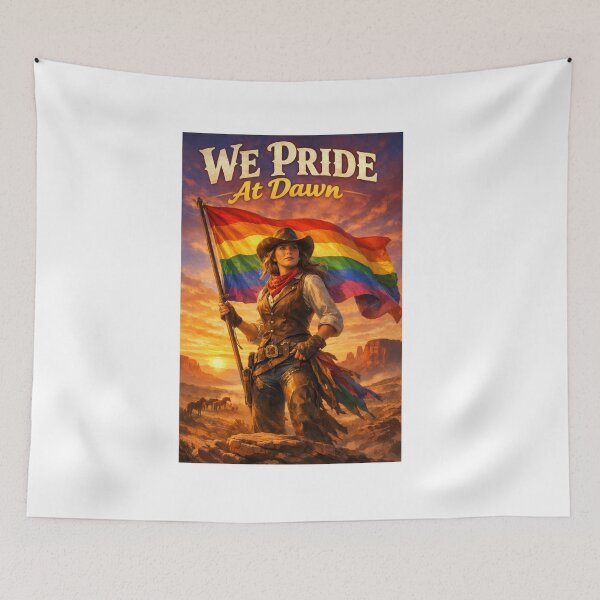 Item preview, We Pride At Dawn Cowgirl Rainbow Flag Sticker designed and sold by MerchlyMike.