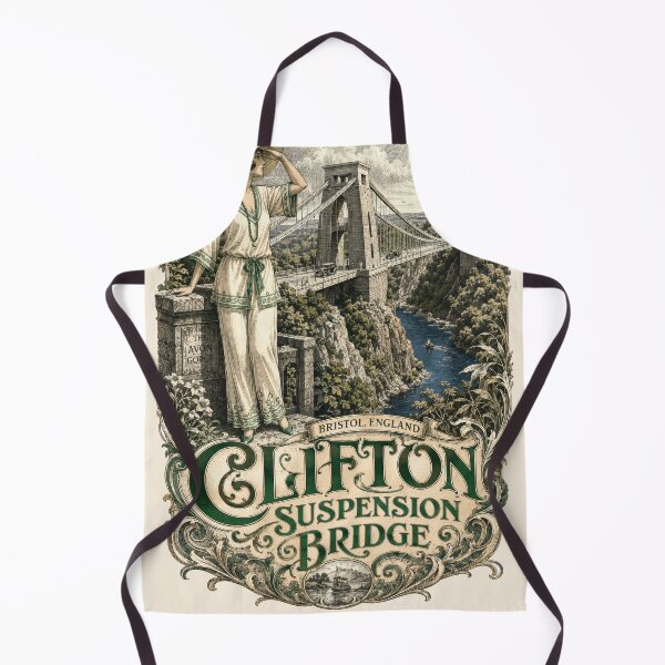 Item preview, Clifton Suspension Bridge, Bristol, England [Wood Engraving] — Confident Flapper Standing on a Scenic Stone Viewpoint Shielding Her Eyes designed and sold by elektronen.