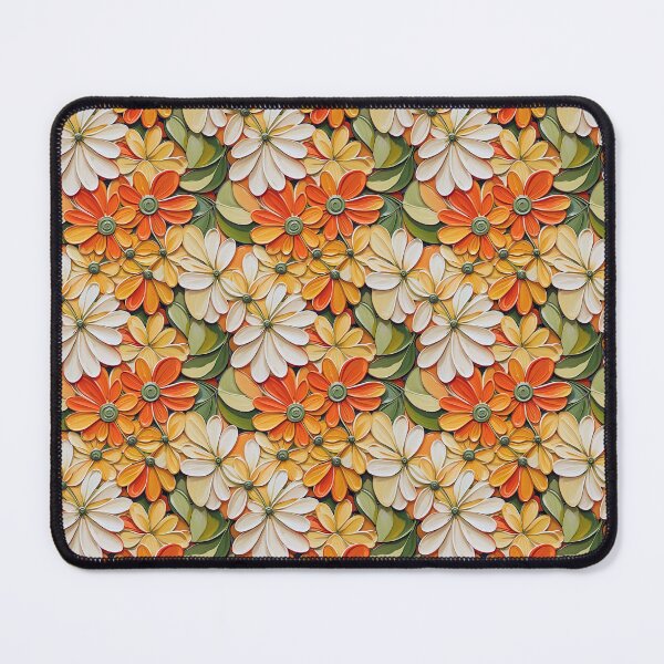Item preview, Vibrant Retro Floral Pattern with Orange, Cream & Sage Green Flowers designed and sold by Habatour Creations Exclusive Digital Art Products.