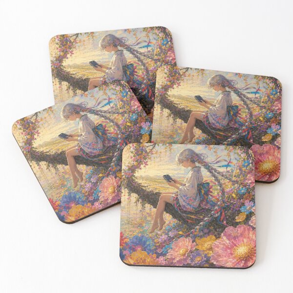 Item preview, Japanese Girl Gaming in a Seaside Flower Garden designed and sold by M-Y-A-R-T-.