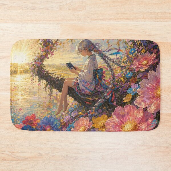 Item preview, Japanese Girl Gaming in a Seaside Flower Garden designed and sold by M-Y-A-R-T-.