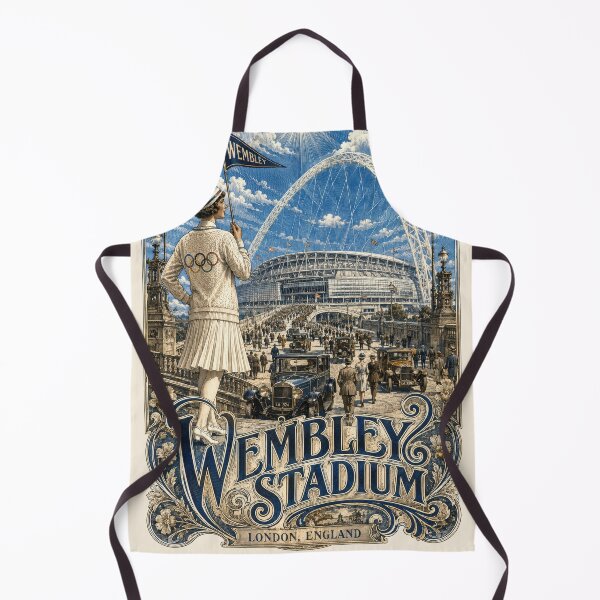 Item preview, Wembley Stadium, London, England [Wood Engraving] — Flapper Holding a Pennant on the Bridge Leading to the Stadium designed and sold by elektronen.
