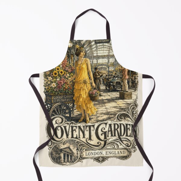 Item preview, Covent Garden, London, England [Wood Engraving] — Flapper Standing Beside a Colorful Flower Cart Holding a Basket designed and sold by elektronen.