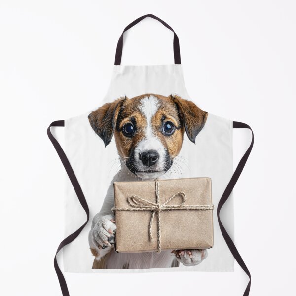 Item preview, Cute Jack Russell Puppy Holding Jute Twine Kraft Gift Box Sticker - Realistic Beagle Terrier Mix Dog Portrait - Eco Friendly Holiday Clipart Print designed and sold by WildGentlemen.