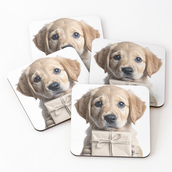 Item preview, Minimalist Puppy with Jute Twine Kraft Gift Box Sticker - Realistic Golden Dog Portrait - Eco Friendly Zero Waste Holiday Clipart Print designed and sold by WildGentlemen.