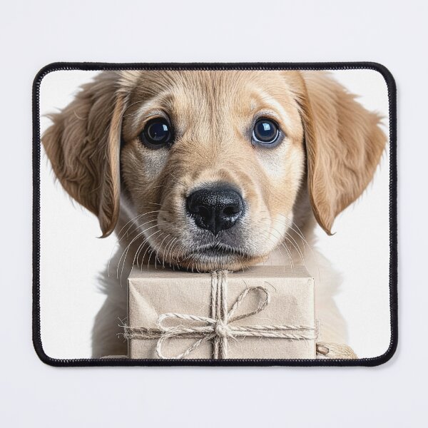 Item preview, Minimalist Puppy with Jute Twine Kraft Gift Box Sticker - Realistic Golden Dog Portrait - Eco Friendly Zero Waste Holiday Clipart Print designed and sold by WildGentlemen.