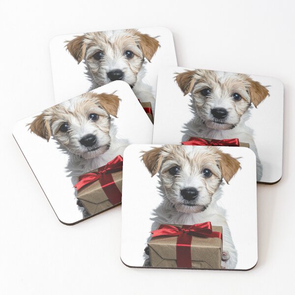 Item preview, Cute Scruffy Puppy Holding Kraft Gift Box Sticker - Realistic Wirehaired Terrier Dog Portrait - Shaggy Christmas Red Ribbon Clipart designed and sold by WildGentlemen.