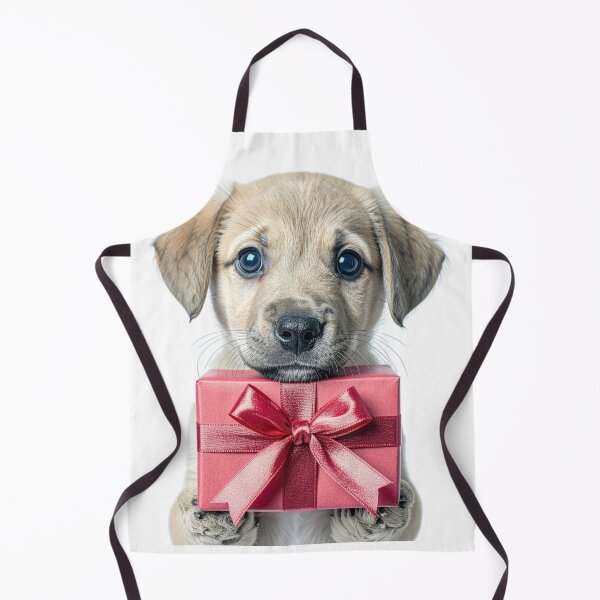 Item preview, Cute Puppy Holding Pink Gift Box Sticker - Realistic Fawn Dog Portrait - Romantic Valentine Mother's Day Satin Bow Pet Clipart Print designed and sold by WildGentlemen.