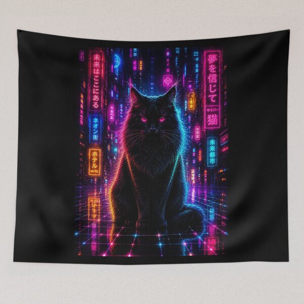Item preview, Cyberpunk Cat in Neon City designed and sold by PetsArt.