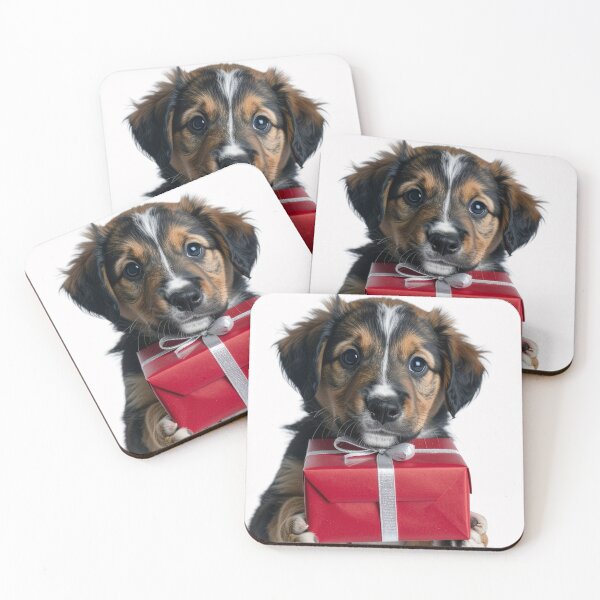 Item preview, Festive Puppy with Present Sticker - Realistic Tricolor Dog Portrait - Cute Holiday Gift Box Pet Clipart Thank You Card Art designed and sold by WildGentlemen.
