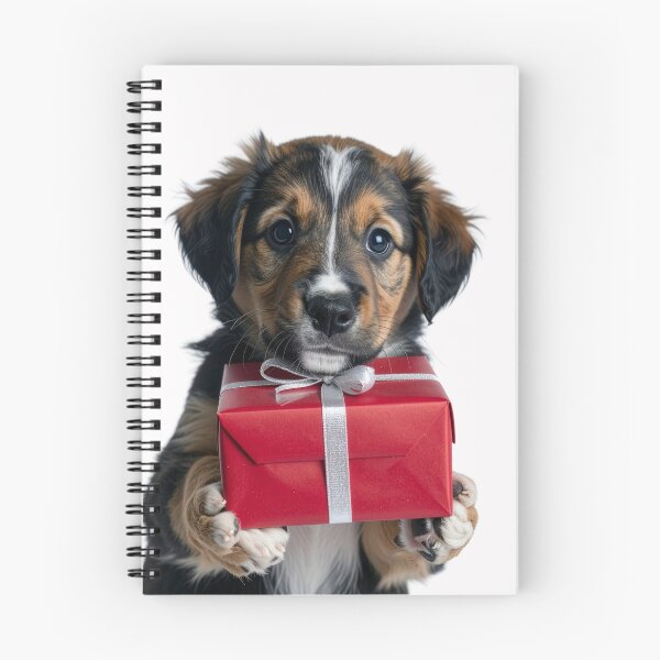 Item preview, Festive Puppy with Present Sticker - Realistic Tricolor Dog Portrait - Cute Holiday Gift Box Pet Clipart Thank You Card Art designed and sold by WildGentlemen.
