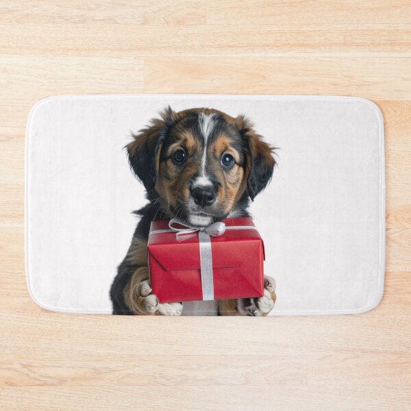 Item preview, Festive Puppy with Present Sticker - Realistic Tricolor Dog Portrait - Cute Holiday Gift Box Pet Clipart Thank You Card Art designed and sold by WildGentlemen.