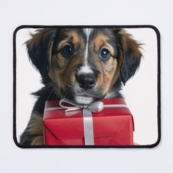 Item preview, Festive Puppy with Present Sticker - Realistic Tricolor Dog Portrait - Cute Holiday Gift Box Pet Clipart Thank You Card Art designed and sold by WildGentlemen.