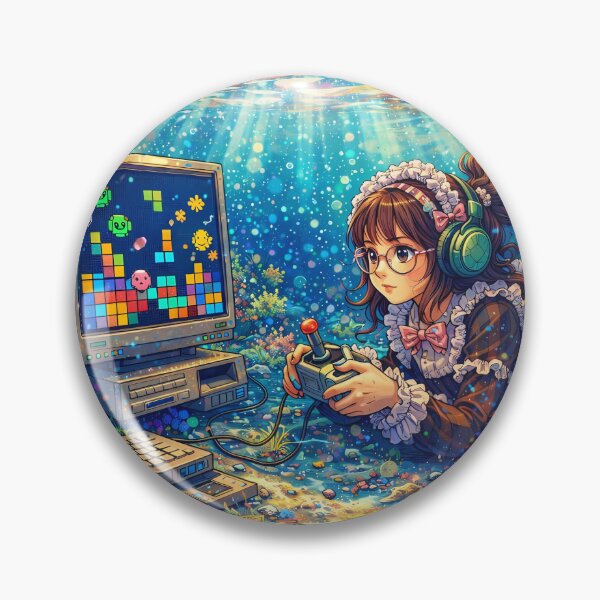 Item preview, Anime Girl Playing Retro Platform Game Underwater designed and sold by M-Y-A-R-T-.