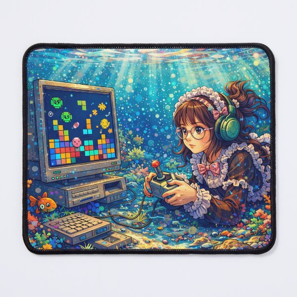 Item preview, Anime Girl Playing Retro Platform Game Underwater designed and sold by M-Y-A-R-T-.