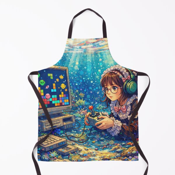 Item preview, Anime Girl Playing Retro Platform Game Underwater designed and sold by M-Y-A-R-T-.