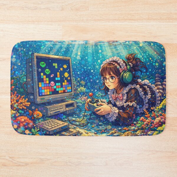 Item preview, Anime Girl Playing Retro Platform Game Underwater designed and sold by M-Y-A-R-T-.