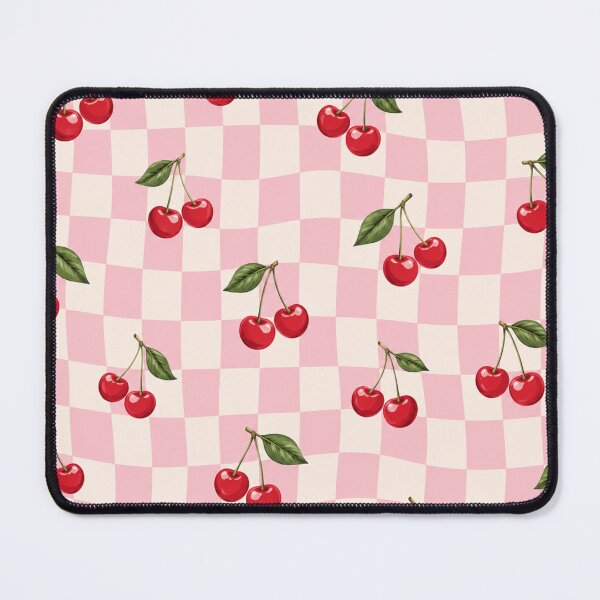 Item preview, Trendy Retro Wavy Pink Checkerboard and Red Cherry Pattern designed and sold by Core design hub .