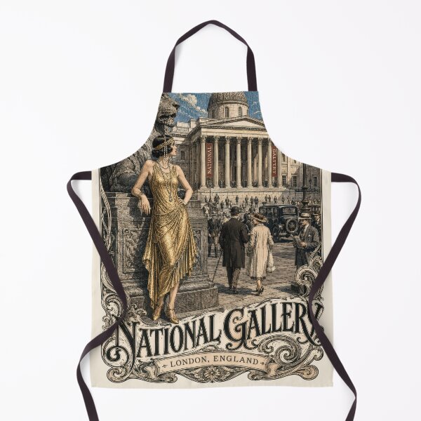 Item preview, National Gallery, London, England [Wood Engraving] — Flapper Standing by a Stone Lion in Trafalgar Square designed and sold by elektronen.