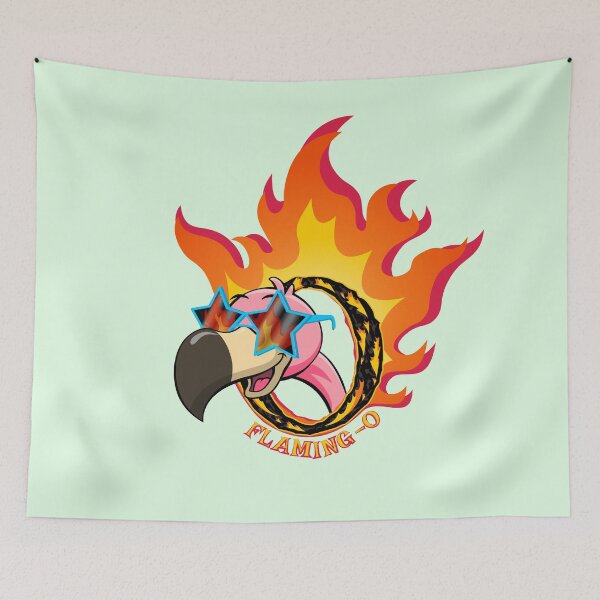 Item preview, Pink flamingo pokes head through a flaming O! designed and sold by JRDoesDesign-82.