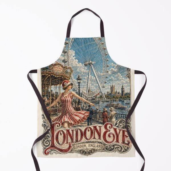 Item preview, London Eye, London, England [Wood Engraving] — Flapper in a Red and White Striped Dress Spinning Near the Carousel designed and sold by elektronen.