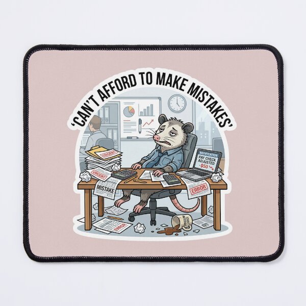 Item preview, Funny Possum Office Sticker | Can't Afford Mistakes Meme designed and sold by SoftAuraStudi0.